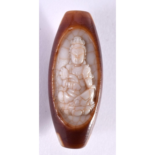 1353 - A CHINESE TIBETAN AGATE ZHU BEAD. 26.9 grams. 5 cm x 2 cm.