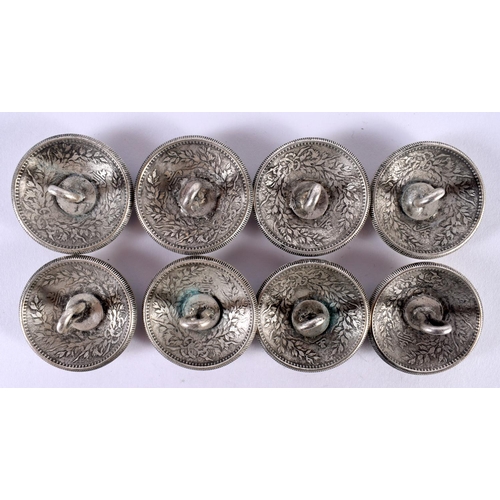 1359 - EIGHT CHINESE WHITE METAL BUTTONS. 209 grams. 3.75 cm x 1.75 cm. (8)