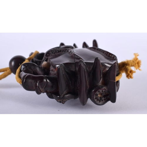 1363 - A JAPANESE CARVED WOOD CRAB INRO. 73 grams. 8 cm x 6.5 cm.