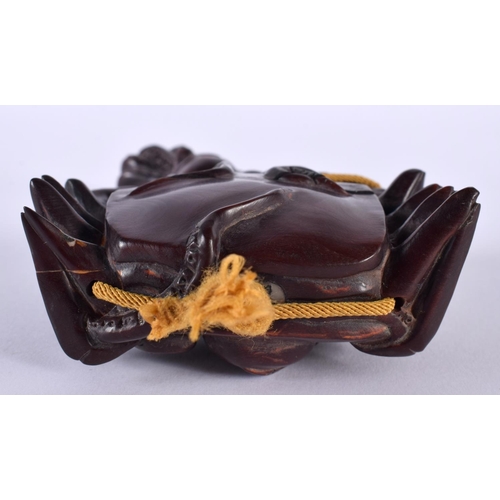 1363 - A JAPANESE CARVED WOOD CRAB INRO. 73 grams. 8 cm x 6.5 cm.