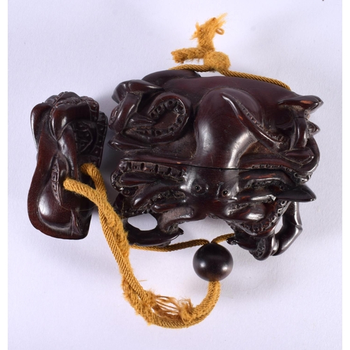 1363 - A JAPANESE CARVED WOOD CRAB INRO. 73 grams. 8 cm x 6.5 cm.