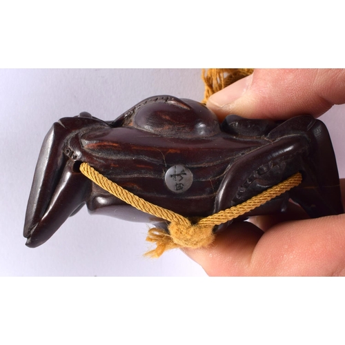 1363 - A JAPANESE CARVED WOOD CRAB INRO. 73 grams. 8 cm x 6.5 cm.