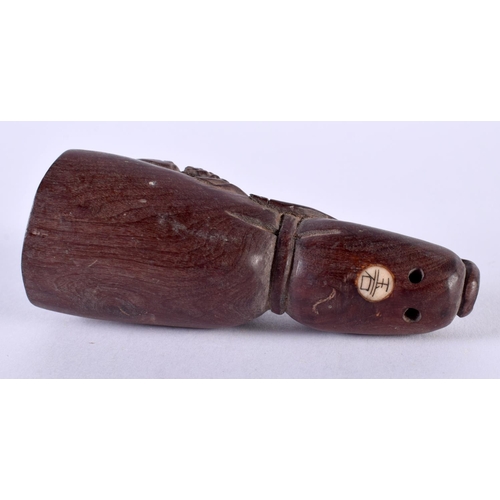 1365 - A JAPANESE CARVED WOOD FROG NETSUKE. 27.6 grams. 7.5 cm x 3.75 cm.