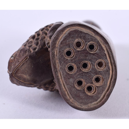 1365 - A JAPANESE CARVED WOOD FROG NETSUKE. 27.6 grams. 7.5 cm x 3.75 cm.