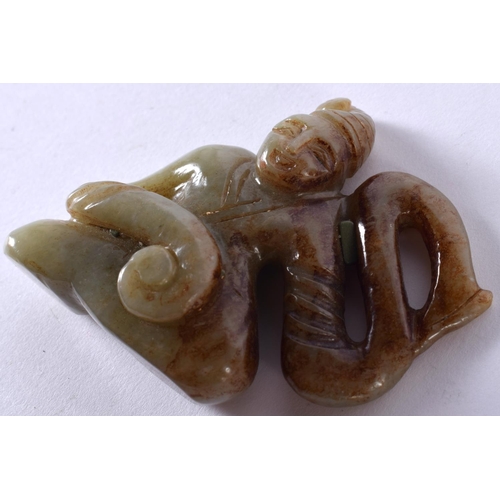 1370 - A CHINESE CARVED JADE FIGURE. 87.6 grams. 7.5 cm x 6 cm.