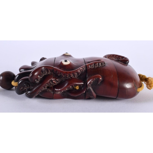 1375 - A JAPANESE CARVED WOOD OCTOPUS INRO. 88 grams. 10 cm x 6.25 cm.