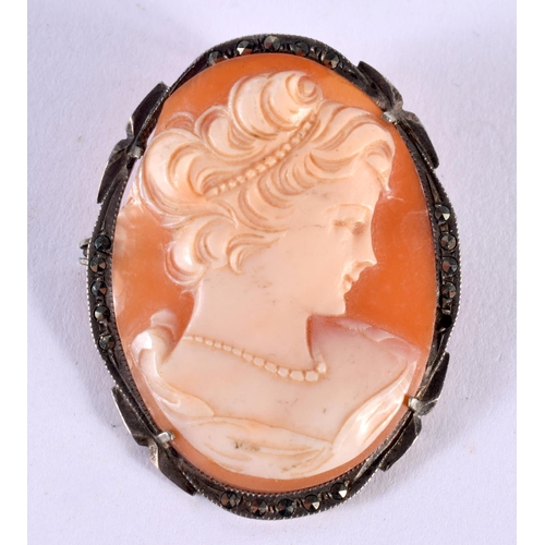 1415 - TWO SILVER MOUNTED CAMEO BROOCHES.  Stamped 800, largest 5cm x 4.1cm, total weight 20.7g (2)