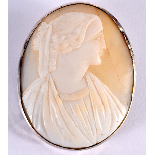 1415 - TWO SILVER MOUNTED CAMEO BROOCHES.  Stamped 800, largest 5cm x 4.1cm, total weight 20.7g (2)