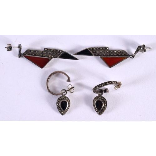 1419 - TWO PAIRS OF SILVER ART DECO STYLE EARRINGS.  Stamped 925, Longest drop 5.3cm, total weight 14.5g (2... 