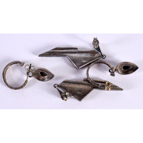 1419 - TWO PAIRS OF SILVER ART DECO STYLE EARRINGS.  Stamped 925, Longest drop 5.3cm, total weight 14.5g (2... 