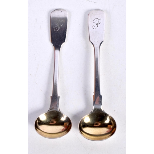 1431 - TWO VICTORIAN SILVER MUSTARD SPOONS.  Hallmarked London 1867, 9.7cm x 2.5cm, total weight 19g (2)