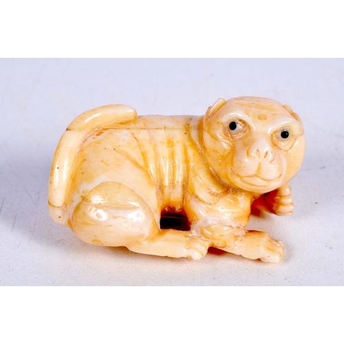 1440 - A BONE CARVING OF A DOG.  2.7cm x 5cm x 2.9cm, weight 34g