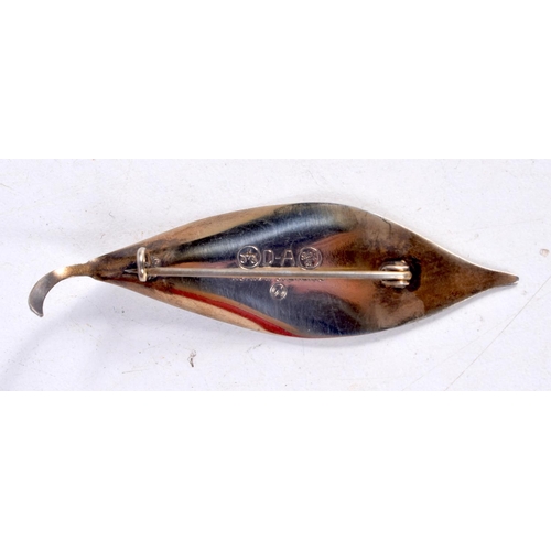 1448 - A DAVID ANDERSON SILVER AND ENAMEL LEAF BROOCH,, Stamped DA Norway Sterling, 6.3cm x 1.8 cm, weight ... 