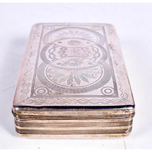 1453 - A CONTINENTAL SILVER TOBACCO BOX.  Stamped Sterling, 11.8 cm x 2.8 cm x 7cm, weight 139g