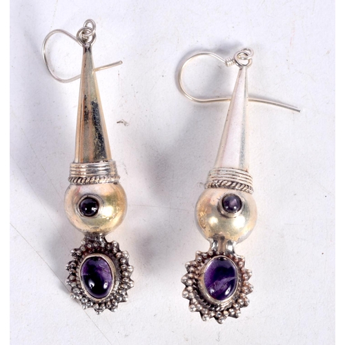 1456 - A PAIR OF SILVER DROP EARRINGS SET WITH GEMS.  Stamped 925, 6.5cm x 1.2 cm, weight 10.6g