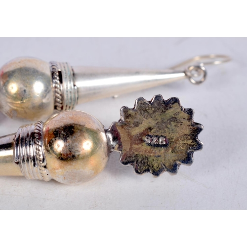 1456 - A PAIR OF SILVER DROP EARRINGS SET WITH GEMS.  Stamped 925, 6.5cm x 1.2 cm, weight 10.6g