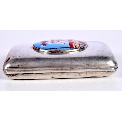 1462 - A SILVER CIGARETTE CASE WITH AN ENAMEL CABOCHON DEPICTING A NUDE POSING IN FRONT OF A MIRROR.  Hallm... 