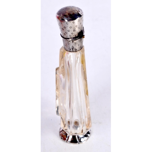 1464 - A CONTINENTAL SILVER MOUNTED GLASS SCENT BOTTLE DECORATED IN THE MARY GREGORY STYLE.  9.7cm x 3.9cm ... 