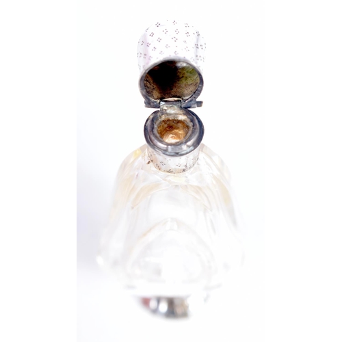 1464 - A CONTINENTAL SILVER MOUNTED GLASS SCENT BOTTLE DECORATED IN THE MARY GREGORY STYLE.  9.7cm x 3.9cm ... 