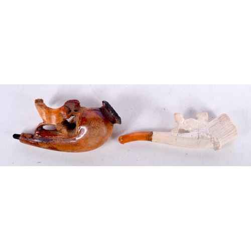 1473 - A CASED MEERSCHAUM PIPE CARVED WITH A HUNTING DOG TOGETHER WITH A CASED MEERSCHAUM BOWL CARVED WITH ... 