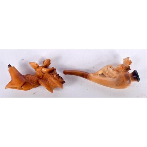 1476 - TWO CASED MEERSCHAUM PIPES, ONE CARVED AS AN ANGEL CARRYING A BASKET THE OTHER AS A VICTORIAN LADY I... 