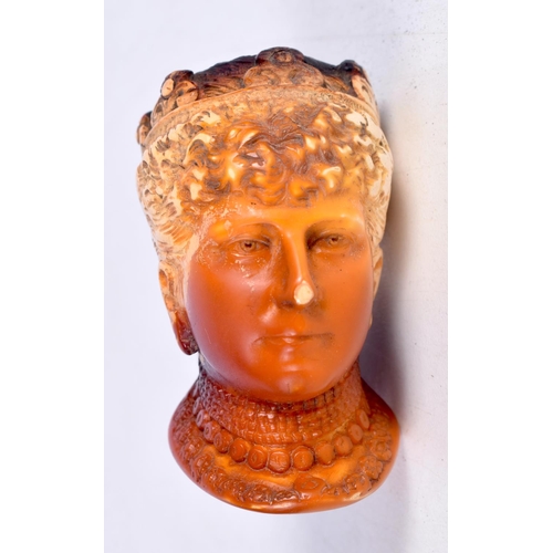 1480 - A CASED MEERSCHAUM PIPE CARVED AS A QUEENS HEAD WITH A SILVER COLLAR WITH AN AMBER MOUTHPIECE.  Coll... 