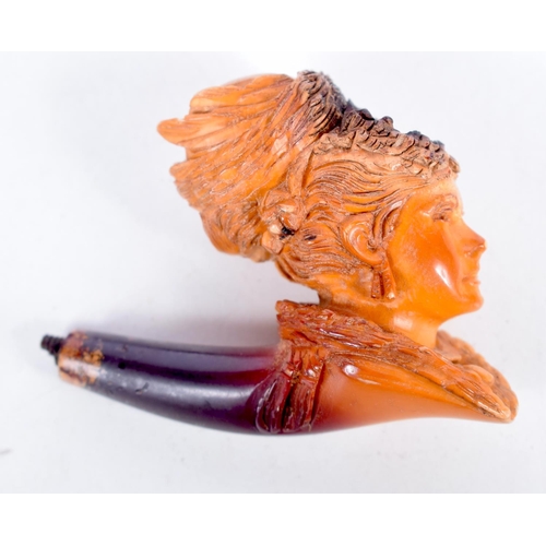 1485 - A CASED MEERSCHAUM PIPE BOWL CARVED AS A VICTORIAN LADY,  6.6 cm x 5cm x 3cm