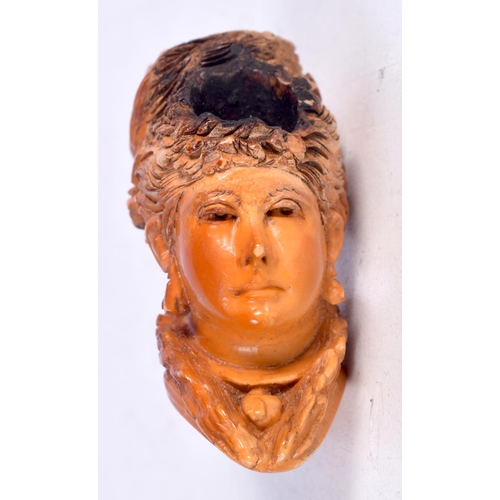 1485 - A CASED MEERSCHAUM PIPE BOWL CARVED AS A VICTORIAN LADY,  6.6 cm x 5cm x 3cm