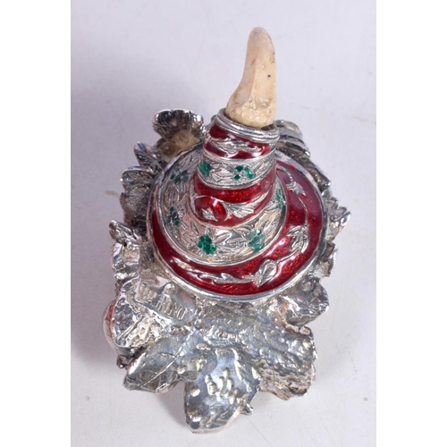 1500 - ALESSANDRO MAGRINO SILVER AND ENAMEL CORNUCOPIA TABLE PIECE.  Stamped Magrino, 5.4cm x 7cm x 4.9cm, ... 