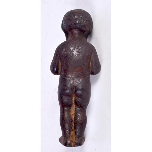 1502 - A 19TH CENTURY GRAND TOUR BRONZED IRON FINIAL IN THE FORM OF A CHERUB.  12 cm x 4.7cm x 3.7cm, weigh... 