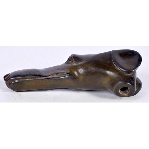 1503 - A HORN PARASOL / CANE HANDLE CARVED AS A DOGS HEAD.  7.6 cm x 2 cm x 2.5cm, weight 21.8g