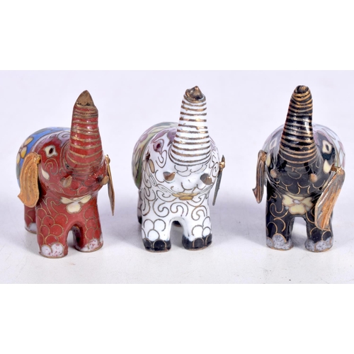 1514 - THREE CLOISONNE ELEPHANTS.  5.2 cm x 4.3cm x 2.4cm, total weight 91g (3)