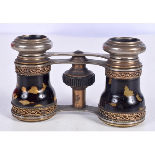 1522 - A PAIR OF VICTORIAN OPERA GLASSES WITH TORTOISESHELL BARRELS.  9.4cm x 5.6 cm (closed), 9.4cm x 7.2 ... 