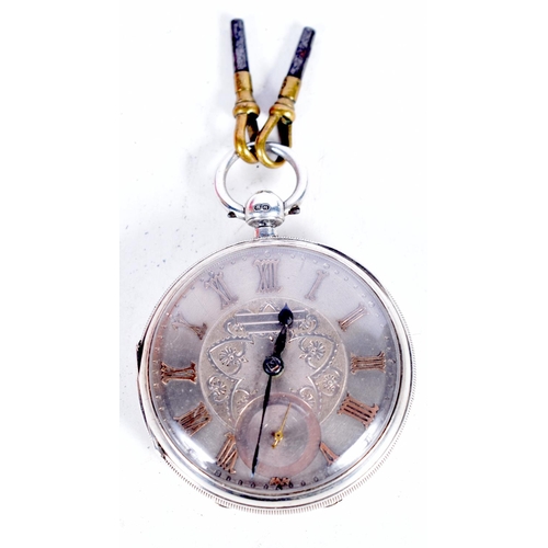 1523 - A GEORGIAN SILVER CASED POCKET WATCH WITH SILVER DIAL WITH 2 WATCH KEYS.  Hallmarked Chester 1826, 5... 