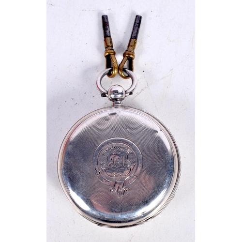 1523 - A GEORGIAN SILVER CASED POCKET WATCH WITH SILVER DIAL WITH 2 WATCH KEYS.  Hallmarked Chester 1826, 5... 