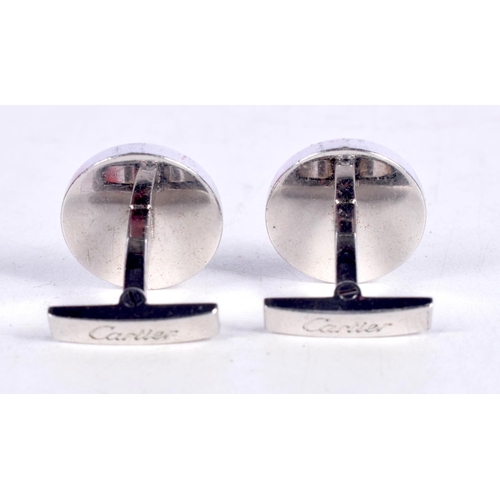 1527 - CARTIER CUFFLINKS WITH WATER RESISTANT DECOR IN PALLADIUM-FINISH STERLING SILVER ..Stamped 925. Dime... 