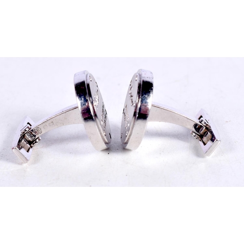 1527 - CARTIER CUFFLINKS WITH WATER RESISTANT DECOR IN PALLADIUM-FINISH STERLING SILVER ..Stamped 925. Dime... 