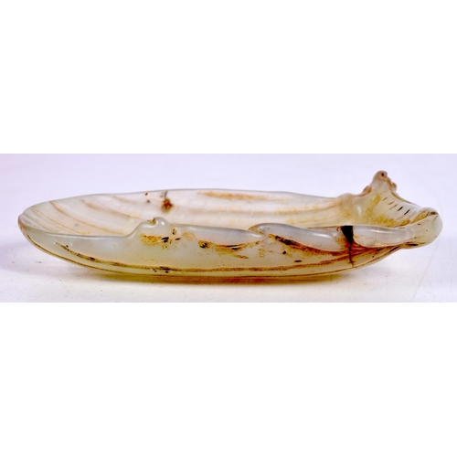 1536 - A CHINESE GREEN JADE SHELL SHAPED BRUSH WASHER WITH A CARVED SERPENT.  10.4cm x 5.8 cm x 1.8 cm, wei... 