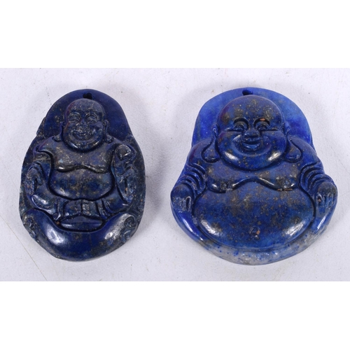 1546 - TWO LAPIS PENDANTS WITH BUDDHA CARVINGS.  4.1cm x 3.7cm, total weight 43g (2)