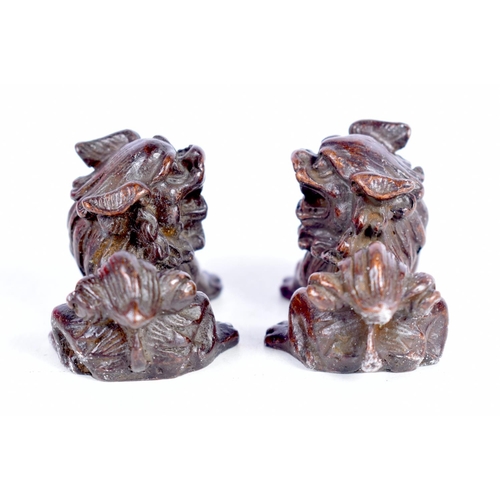 1549 - A JAPANESE BRONZE PAIR OF SHI SHI DOGS.  3.5cm 5.1cm x 3cm, total weight 196g (2)