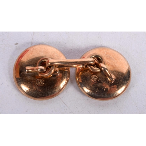 1552 - A PAIR OF 14CT GOLD AND MOTHER OF PEARL CUFFLINKS.  Stamped 14K, 1.3cm diameter, weight 8.5g