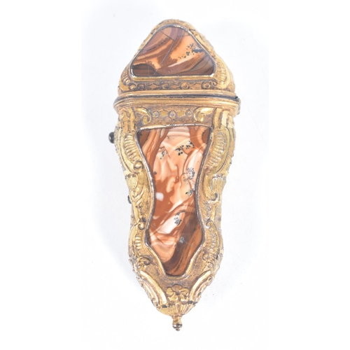 1570 - A GEORGE III AGATE AND YELLOW METAL ETUI. 45 grams. 9.5 cm x 4 cm.