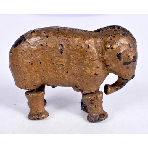 1580 - AN ANTIQUE LACQUERED JUMBO ELEPHANT TOY. 200 grams. 6.75 cm x 8.75 cm.