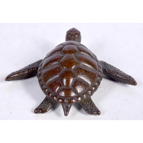 1592 - A JAPANESE BRONZE TORTOISE OKIMONO. 84 grams. 6 cm x 5.25 cm.