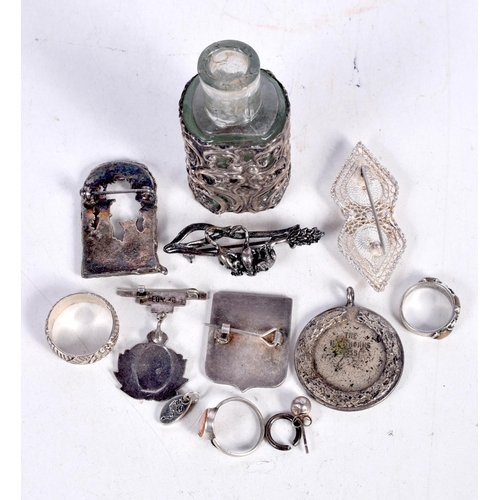 1599 - A VICTORIAN SILVER MOUNTED SCENT BOTTLE etc. (qty)