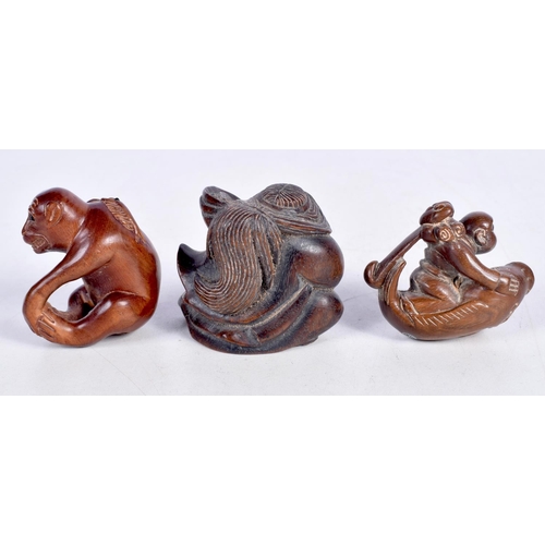 1601 - THREE JAPANESE CARVED BOXWOOD NETSUKES. Largest 5 cm x 4 cm. (3)