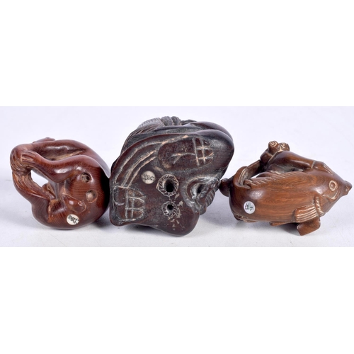 1601 - THREE JAPANESE CARVED BOXWOOD NETSUKES. Largest 5 cm x 4 cm. (3)