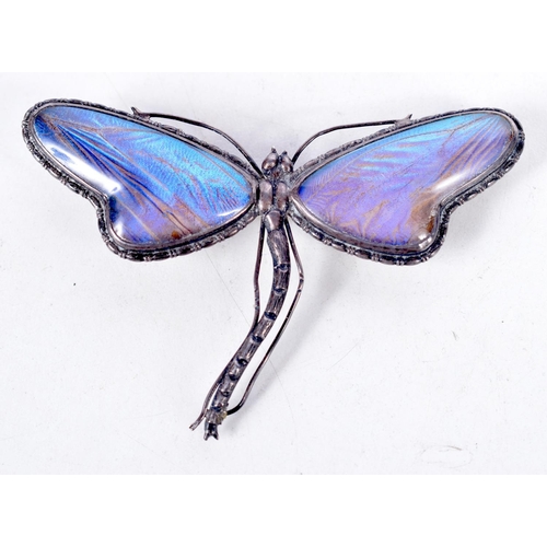 1631 - A LOVELY WHITE METAL OPAL WING BROOCH. 21 grams. 5.5 cm x 8.25 cm.