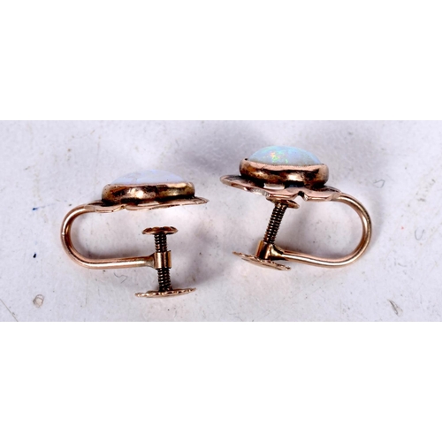 1661 - A PAIR OF 9CT GOLD AND OPAL EARRINGS. 1.9 grams. 2 cm x 1.5 cm.