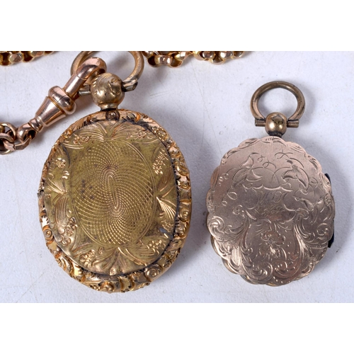 1669 - AN ANTIQUE YELLOW METAL NECKLACE together with a similar pendant. 49.6 grams. Chain 158 cm long, pen... 